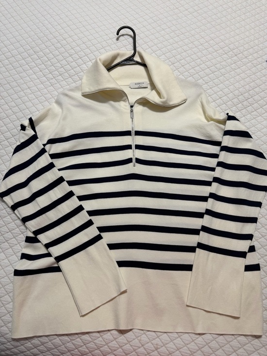 Babaton Sweaters - Aritzia Babaton Overseas Striped Quarter-Zip Sweater Cream Navy Small